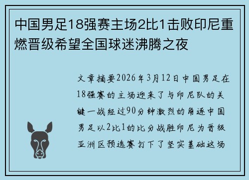 中国男足18强赛主场2比1击败印尼重燃晋级希望全国球迷沸腾之夜 中国男足18强赛主场2比1击败印尼重燃晋级希望全国球迷沸腾之夜